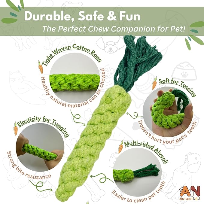 3PCS Green Woven Pet Chew Set, Dog Chew Accessories, Cat Interactive Chews, Safe &amp; Durable Braided Chews for Dogs, Cats &amp; More Pets