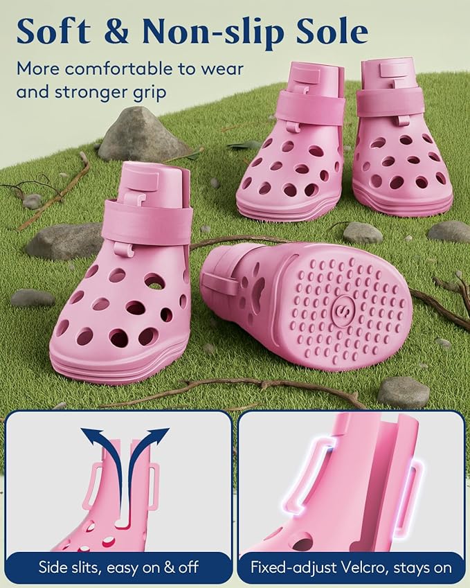 Dog Shoes for Hot Pavement, Breathable Dog Boots Paw Protectors with Adjustable Straps &amp; Non-Slip Sole, Easy On &amp; Off, Waterproof, Easy-Cleaning (Pink, S)