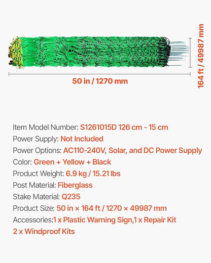 VEVOR Electric Fence Netting, 50" H x 164&