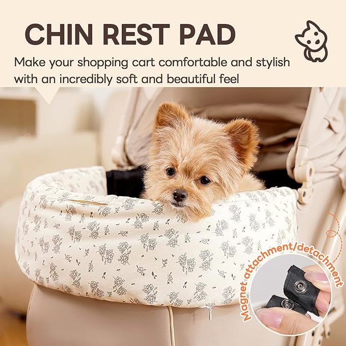 Dog Stroller Cushion &amp; Mat, Pet Stroller Cushion for Dogs &amp; Cats, 5-Level Waterproof &amp; Removable Inner Core, Dog-Ergonomic 3-Zone Support, 4-inch Thickness (Flower Set)