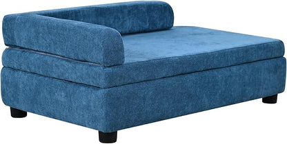 AFBKSS&amp;BB Pet Sofa with Hidden Storage for Puppy and Cat,Linen Fabric Dog Sofa,Cat Couch with Wooden Frame (Blue)