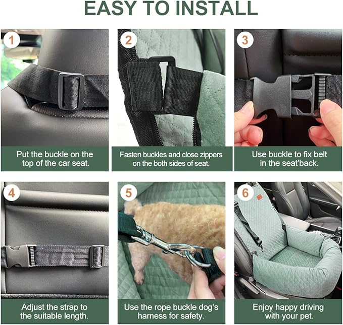 Dog Car Seat for Small Medium Dogs Up to 40lbs, Detachable Washable Soft Pet Booster Travel Bed for Front &amp; Green Seat with Safety Leash Belt