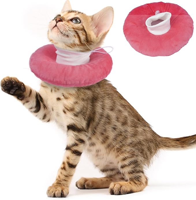 Cat Cones to Stop Licking, Adjustable Neck Soft Elizabethan Collar After Surgery, Comfortable &amp; Lightweight Cute Kitten Donut Collar for Head/Foot Wounds Recovery, Pink Small