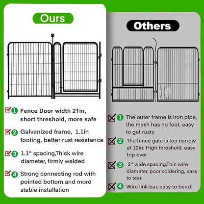 Tall Garden Fence Animal Barrier,Wide Gate Low Threshold Fence Panels, 48in(H) 4 Panels Total 8.9 Ft(L) Flower Bed Fencing, Heavy Metal Dog Fence Outdoor for Yard