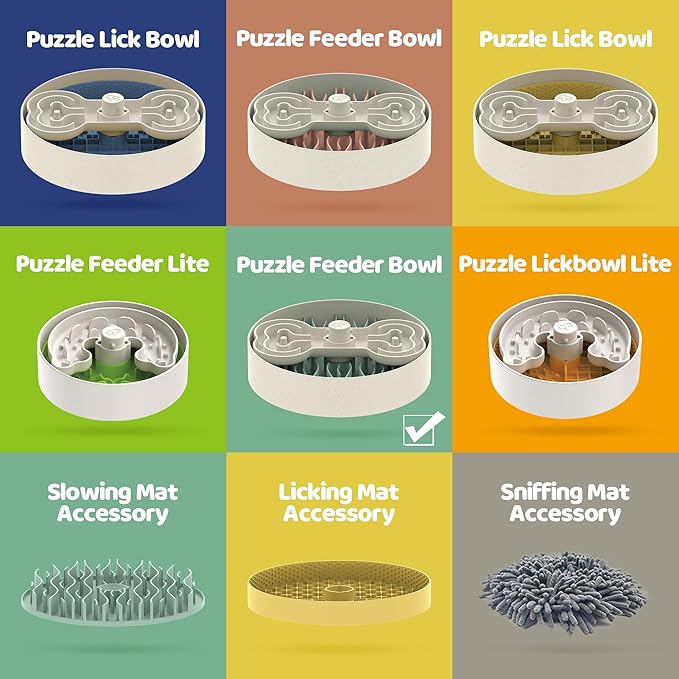 Slow Feeder Dog Bowl for Large Dogs with Non-Slip Base - Adjustable Speed Design, Removable Puzzle Inserts &amp; Dishwasher Safe, Green