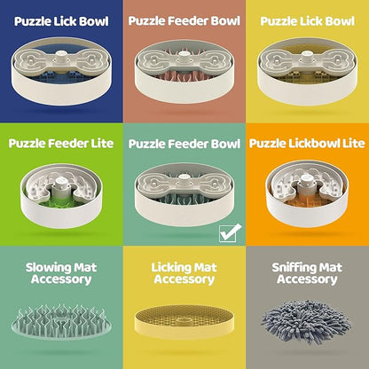 Slow Feeder Dog Bowl for Large Dogs with Non-Slip Base - Adjustable Speed Design, Removable Puzzle Inserts &amp; Dishwasher Safe, Green