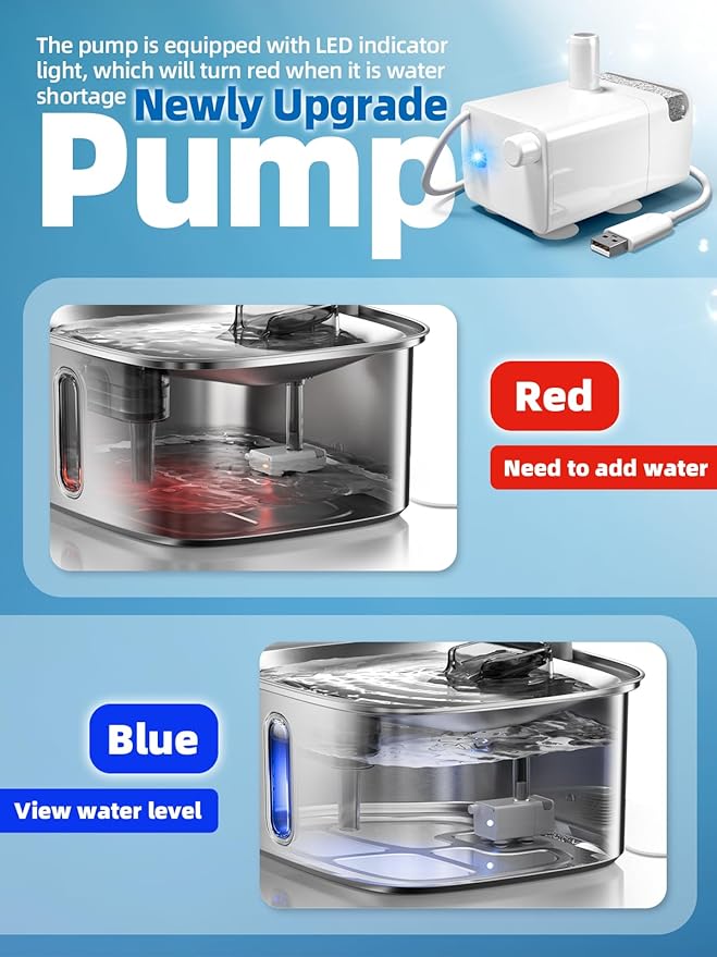 Dog Water Fountain for Large Dogs, 9L/2.4Gal Stainless Steel Dog Fountain with Water Level Window &amp; Filtration, Automatic Pet Water Bowl Dispenser Indoor, for All Dogs and Multi-Pet (Pump)