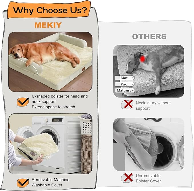 Large Dog Bed Orthopedic Washable: Extra Large Big Dog Bed with Removable Bolster &amp; Memory Foam Couch Sofa - Waterproof Washable with Cover