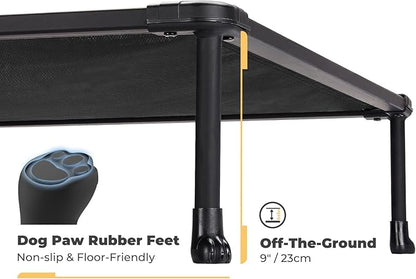 Veehoo Chewproof Elevated Dog Bed - Cooling Raised Pet Cot, Breathable Mesh, Washable &amp; Non-Slip for Large Dogs, Indoor/Outdoor, Black Mat and Black Frame, 49x33inches (Model CWC2203A03)