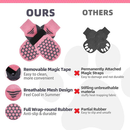 KOOLTAIL Dog Socks for Hot Pavement, Summer Breathable Dog Socks to Prevent Licking Paws, Non Slip Pet Boots &amp; Paw Protectors for Hardwood Floor,Grippy Shoes for Small Medium Large Senior Dogs,Pink M