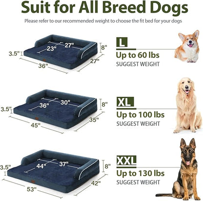 Orthopedic Dog Beds for Large Dogs, Waterproof Memory Foam Dogs Couch Beds, Comfy Bolster Pet Beds with Removable Washable Cover, Nonskid Bottom (Large,Navy Blue)