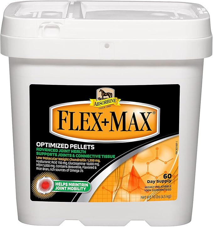 Absorbine Flex+Max Horse Joint Supplement Pellets, Highly Palatable, Comprehensive Equine Formula with Glucosamine, MSM, Chondroitin &amp; Flaxseed, 10lb Tub / 60 Day Supply