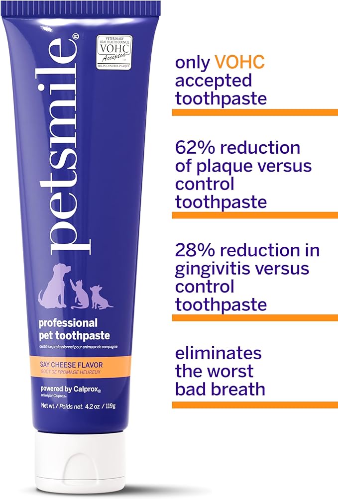 Petsmile Professional Pet Toothpaste for Cats &amp; Dogs - Only VOHC Accepted Toothpaste - Clinically Proven to Control Plaque &amp; Tartar Calprox Formula (Say Cheese, 4.2 Oz)