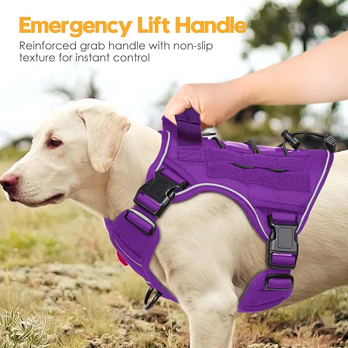 Heavy-Duty Tactical Dog Harness for Large Dogs, No Pull Adjustable Reflective Pet Vest with Molle System, K9 Military-Grade Control for Service Training, Outdoor &amp; 10+ Breeds, Purple, Small