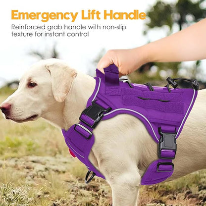 Heavy-Duty Tactical Dog Harness for Large Dogs, No Pull Adjustable Reflective Pet Vest with Molle System, K9 Military-Grade Control for Service Training, Outdoor &amp; 10+ Breeds, Purple, Small