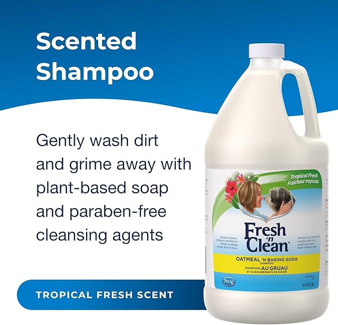 PetAg Fresh ’n Clean Oatmeal ’n Baking Soda Shampoo - Tropical Fresh Scent - 64 oz - Nurtures Dry, Itchy &amp; Sensitive Skin with Vitamin E &amp; Aloe - Strengthens &amp; Repairs Coats - Soap Free