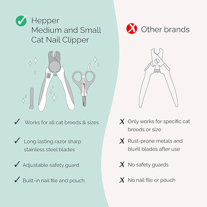 Hepper Cat Nail Clipper Kit - Small &amp; Large Sharp Claw Clippers with Nail File &amp; Storage Pouch - Safety Guard &amp; Lock - Professional Cat Manicure