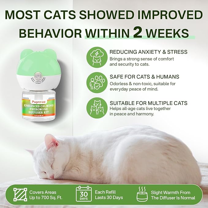 Cat Calming Diffuser with Three Timing Functions, 3-in-1 Cat Pheromones Calming Diffuser Kit, 60-Day Anxiety Relief, Stress Reduction &amp; Relaxation for All Cats (1 Diffuser + 2 Refills)