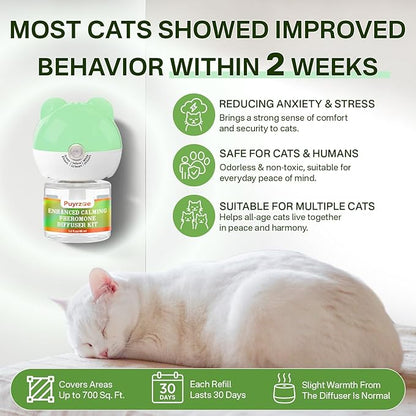 Cat Calming Diffuser with Three Timing Functions, 6-in-1 Cat Pheromones Calming Diffuser Kit, 120-Day Anxiety Relief, Stress Reduction &amp; Relaxation for All Cats (2 Diffusers + 4 Refills)