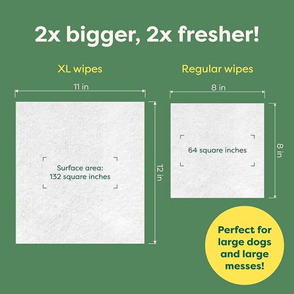 Earth Rated XL Pet Wipes for Dogs &amp; Cats, 3-in-1 Hypoallergenic Cleaning, Deodorizing and Hydrating Extra Large Grooming for Body, Paws and Butt, Unscented, 60 Count