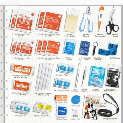 EVERLIT Pet Medic First Aid Kit | Vet-Approved Animal Care Kit with 95 Pcs Medical, Outdoor &amp; Emergency Supplies to Treat Dogs, Cats | Travel-Friendly Compact Bag for Home, Car and Travel (Blue)