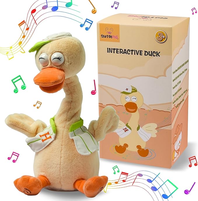Talking Dancing Duck Toy Mimicking Recording Plush &amp; Interactive Toy, Repeating What You Say, Neck Shaking Stuffed Toys, Talking Doll for Birthday Kids Gift for Boy &amp; Girl