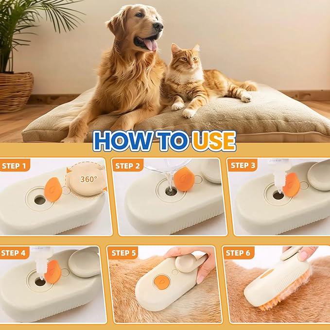 4 in 1 Cat Steam Brush for Shedding, Rechargeable Steam Pet Brush for Dog and Cat, Anti-Static, Massage, Cleaning, Shedding &amp; Combing All In One!(Brown)
