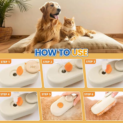 4 in 1 Cat Steam Brush for Shedding, Rechargeable Steam Pet Brush for Dog and Cat, Anti-Static, Massage, Cleaning, Shedding &amp; Combing All In One!(Brown)