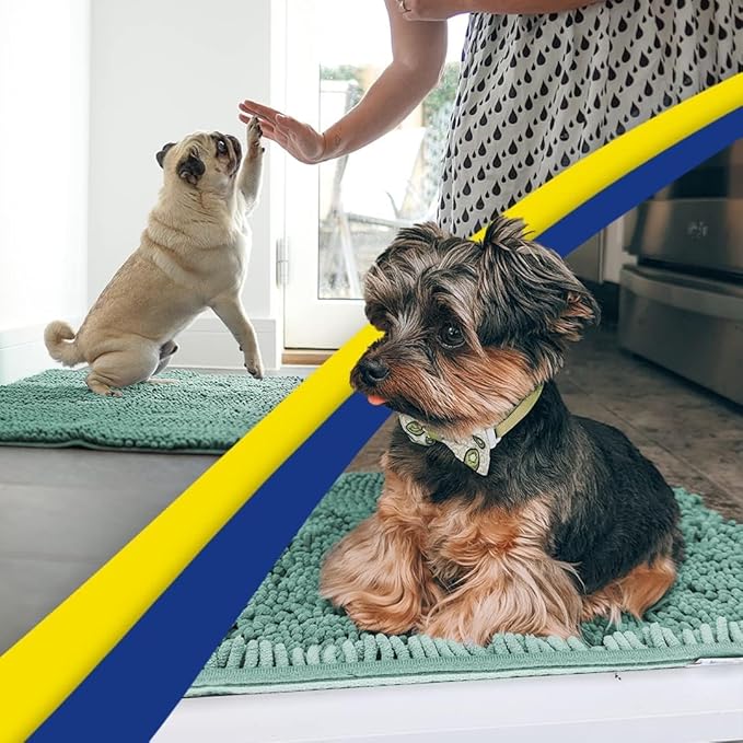 Muddy Mat® Pack of 3 Highly Absorbent Microfiber Dog Door Mat and Pet Rug, Non Slip Thick Washable Area Mat Soft Chenille for Kitchen Bathroom Bedroom and Outdoor - Sea Green Small, Medium &amp; Large