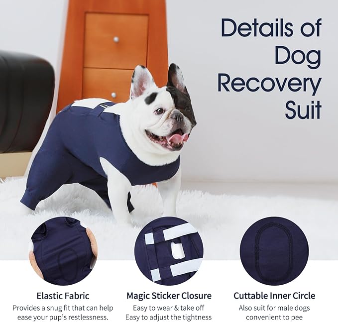 IECOii Pet Surgery Recovery Suit,Breathable Dog Bodysuit E-Collar &amp; Cone Alternative Surgical Suit After Spayed/Neutered Wear,Recovery Suit for Dogs Male Female Sleeve to Prevent Licking,XL-Blue
