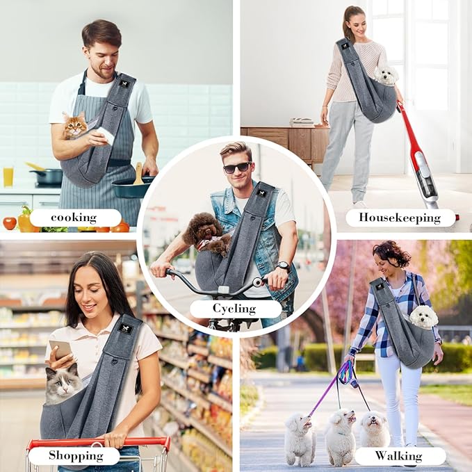 Dog &amp; Cat Carrier Sling, Adjustable Soft Padded Shoulder Puppy Carrier, Hands-Free Dog Carrier Bag with Double Safety Buckles Premium Material for Outdoor Travel (Dark Gray, M)