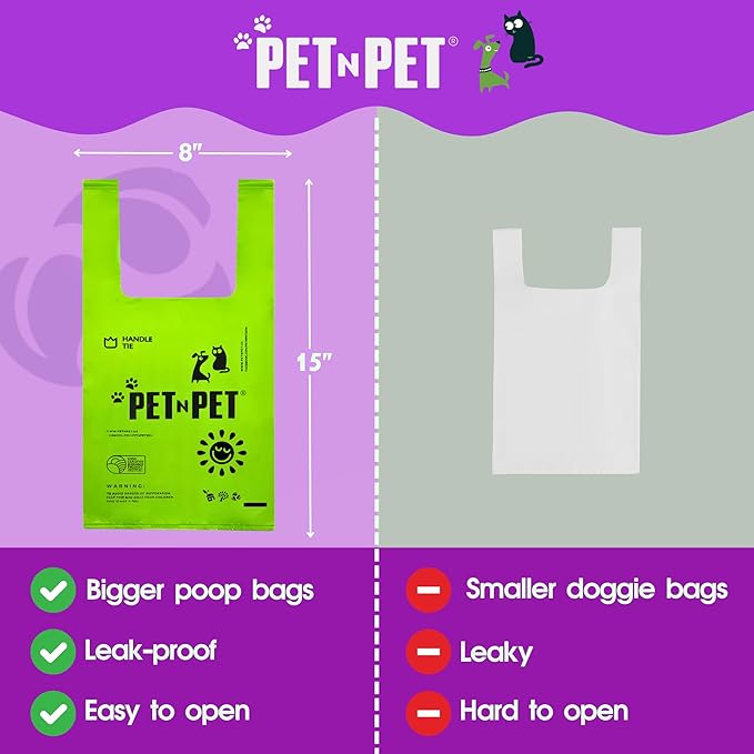 Pet N Pet 200 Counts Lavender Scented Dog Poop Bags Rolls with Tie Handles, 38% Plant Based &amp; 62% PE Poop Bags for Dogs, Extra-Thick Doggie Poo Bag, Pet Waste Bag