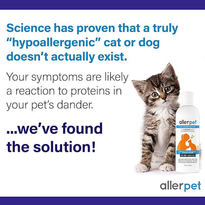 Allerpet Cat Dander Remover w/Free Applicator Mitt &amp; Sprayer - Effective Cat Dander Reduction - Anti Allergen Solution Made in USA - 2 Pack (12oz)