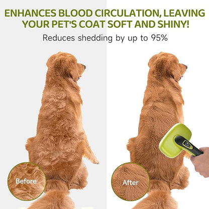 Dog Brush Kit – 3 PCS Grooming Set with Self-Cleaning Brush, Undercoat Rake &amp; Pet Bath Brush. Great for Shedding, Tangles &amp; Dirt Removal – Ideal for Long &amp; Short Haired Dogs &amp; Cats, Green