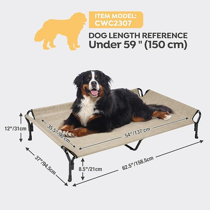 Veehoo Cooling Elevated Dog Bed, Guardrail Raised Pet Cot, Indoor &amp; Outdoor XXL Pet Bed with Washable &amp; Breathable Teslin Mesh, Non-Slip Feet, Dog Couch Bed, 62.5" x 37", Beige Coffee