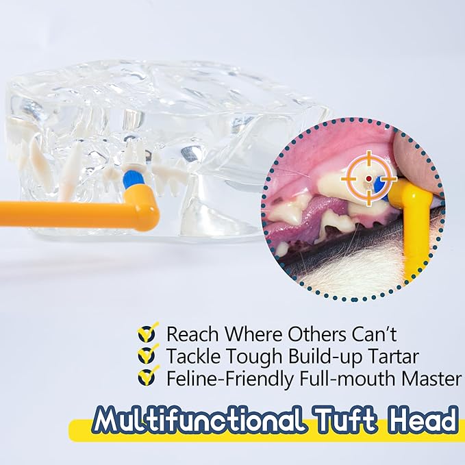 Cat Toothbrush Tuft Head, Small Dog &amp; Puppy Tooth Brushing Kit, Mini Head Teeth Brush for Kitten &amp; Tiny Pet, Doggy Toothbrushes Deep Dental Cleaning, 2 PCS - Orange