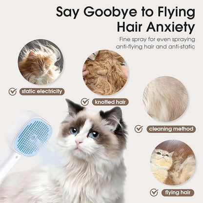 Cat Steam Brush，3 In 1 combs for indoor cats，pet steam brush for shedding,Dog shedding for Long and Short Hair Dogs and Cats Pet Grooming Brush Remove Tangled Loose Hair (Blue)