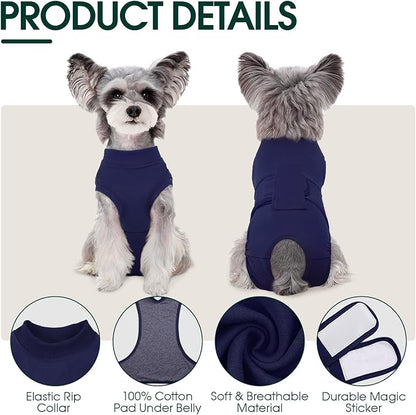Kuoser Dog Surgery Suit Female Spay, Dog Recovery Suit Male Neuter, Puppy Clothes Onesie for Surgery Anti Licking Abdominal Wounds Pet Surgical Recovery Bodysuit Shirt, Substitute E-Collar &amp; Cone