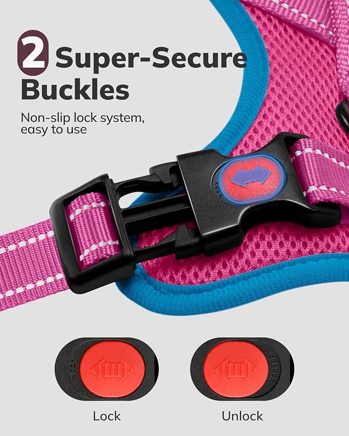 MIDOG No-Pull Dog Harness | Adjustable &amp; Reflective Pet Harness Leash Set for Small Medium Large Dogs Walking, Training| No Choke, Front Clip, Soft Padded Vest with Easy Control Handle - Pink, M
