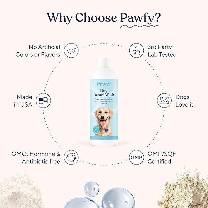 Pawfy Dog Breath Freshener with Specialized Dental Care Formula | Dog Teeth Cleaning &amp; Mouthwash | Helps Freshen Dogs Breath with Easy Water Additive | Supports Plaque and Tartar Control
