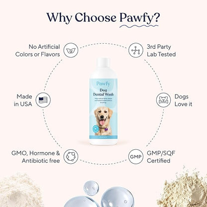 Pawfy Dog Breath Freshener with Specialized Dental Care Formula | Dog Teeth Cleaning &amp; Mouthwash | Helps Freshen Dogs Breath with Easy Water Additive | Supports Plaque and Tartar Control