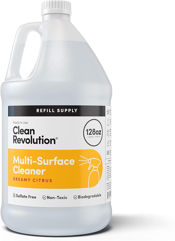 Clean Revolution Multi Surface Cleaner Refill Supply, Non-Toxic, Eco-Friendly &amp; Plant-Based, Ready to Use, Dreamy Citrus, 128 Fl Oz (1 Gallon)