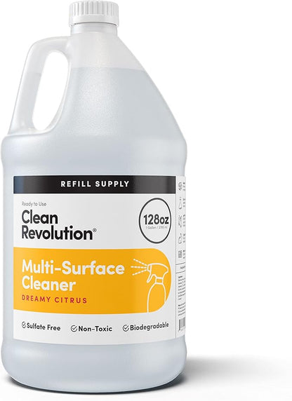 Clean Revolution Multi Surface Cleaner Refill Supply, Non-Toxic, Eco-Friendly &amp; Plant-Based, Ready to Use, Dreamy Citrus, 128 Fl Oz (1 Gallon)
