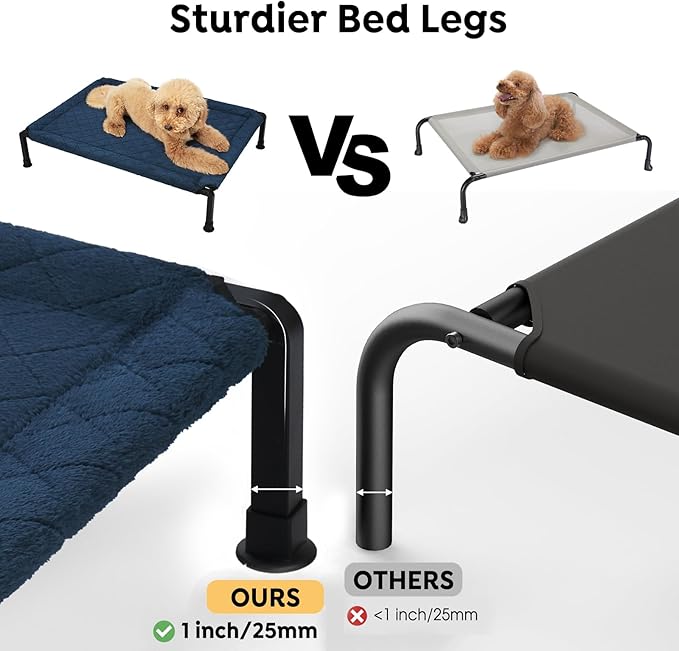 Veehoo Soft Plush Elevated Dog Bed, Raised Dog Beds with Heavy Duty Frame, Non-Slip Silicon Feet, Washable &amp; Breathable Pet Cot for Indoor or Outdoor Use, 47" x 29", Navy Blue, CWC2432A