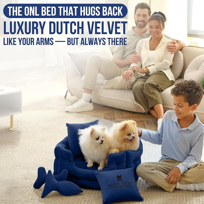 Luxury Dog Bed Chesterfield – Handcrafted Velvet Throne for Dogs | Joint Support, Calming &amp; Temp-Regulating Comfort | Durable 5+ Years, Anti-Claw, Washable 100+ Times – XS, Blue