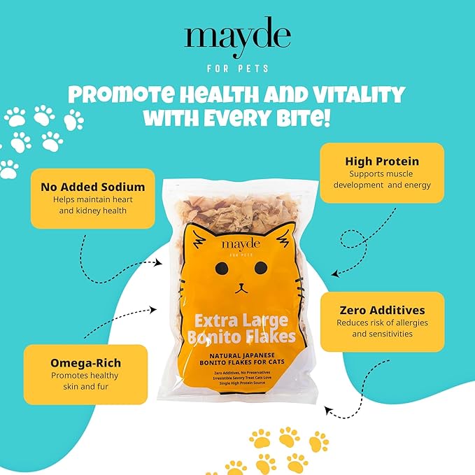 Mayde Bonito Flakes for Cats &amp; Dogs, All-Natural High-Protein Treats, Extra Large 4oz Bag