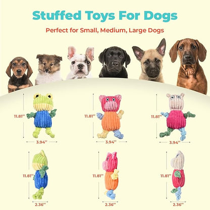 3pcs Dog Squeaky Toys, Plush Stuffed Puppy Chew Toy for Extended Play, Interactive Toys Great Gifts for Small Medium Large Chewer Dogs, Pet Toy Bulk to Keep Them Busy(Forg&amp;Hippo&amp;Pig)