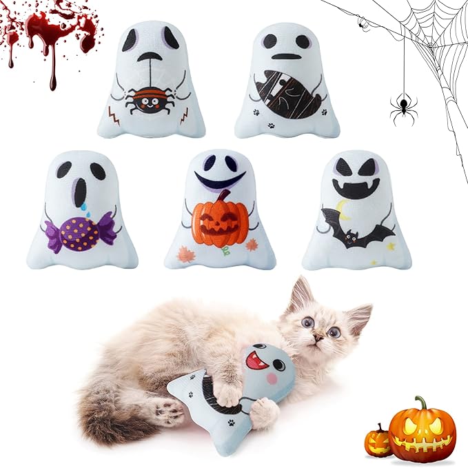 Dorakitten Catnip Toys Interactive Cat 5PCS Cats Chew Plush Ghost Toys &amp; Pet Stuffed Nip Pillow &amp; Kitten Best Kicker Toy Cute and Soft Teething Supplies for Moving Kitty Indoor