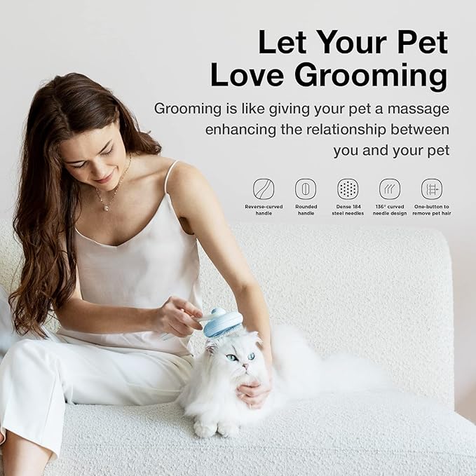 Self-Cleaning Slicker Brush for Pet Grooming: Removes Tangles, Loose Undercoat &amp; Mats from Cats &amp; Dogs (Blue)