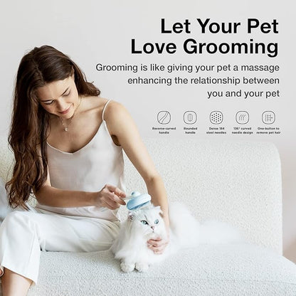 Self-Cleaning Slicker Brush for Pet Grooming: Removes Tangles, Loose Undercoat &amp; Mats from Cats &amp; Dogs (Blue)